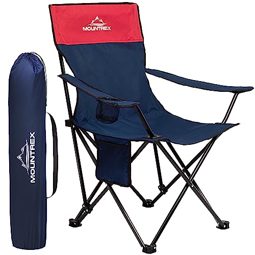 MOUNTREX Campingstuhl Klappbar (bis 120kg) - Klappstuhl mit Verstellbare Armlehne - Anglerstuhl, Strandstuhl - Faltbar, Kompakt & Leicht - Camping Stuhl Inkl. Getränkehalter und Tasche (Blau) von MOUNTREX