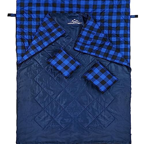 MOUNTREX Doppelschlafsack - Sommer Schlafsack für 2 Personen (210 x 150cm), Deckenschlafsack - XXL Sommerschlafsack mit 2 Kopfkissen für Erwachsene - Camping, Outdoor & Indoor (Blau) von MOUNTREX