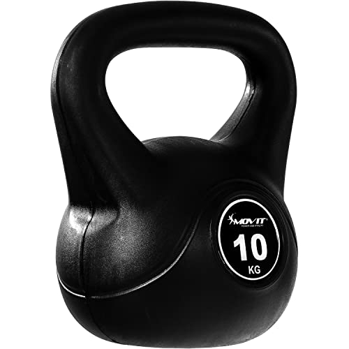 MOVIT Kettlebell BASIC BLACK, Kugelhantel mit bodenschonender Kunststoffhülle, 1 kg bis 20 kg, schadstoffgeprüft, 10 kg von MOVIT