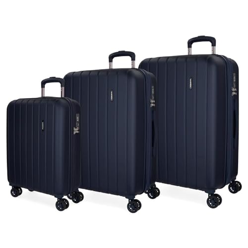 Movom Wood Kofferset Blau 55/65/75 cm starr ABS Verschluss TSA 217L 11,3 kg 4 Doppelrollen Handgepäck, blau, Talla única, Koffer Set von MOVOM