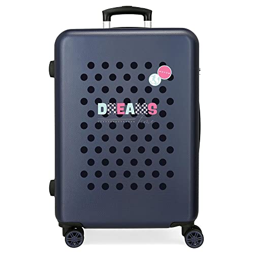 Movom Dreams Time Koffer, mittelgroß, Blau, 46 x 65 x 23 cm, Hartplastik, seitlicher Zahlenschloss, 56 3 kg, 4 Räder von MOVOM