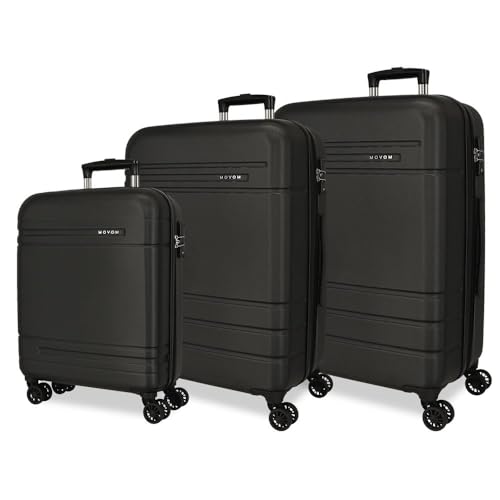 Movom Galaxy Kofferset, Schwarz, 55/68/78 cm, Harter ABS-Kunststoff, seitlicher Kombinationsverschluss, 221 l, 10,54 kg, 4 Doppelrollen, Handgepäck, Schwarz, Koffer Set von MOVOM