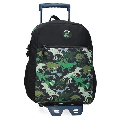 Movom Raptors Schulrucksack mit Trolley, Schwarz, 27 x 33 x 11 cm, Polyester, 9,8 l, Schwarz, Schulrucksack mit Trolley von MOVOM