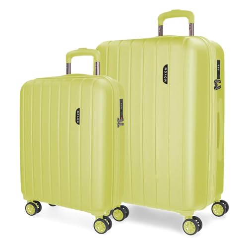 Movom Wood Kofferset, Gelb, 55/65 cm, ABS-Kunststoff, integrierter TSA-Verschluss, 119 l, 6,74 kg, 4 Doppelrollen, Handgepäck, gelb, Koffer Set von MOVOM