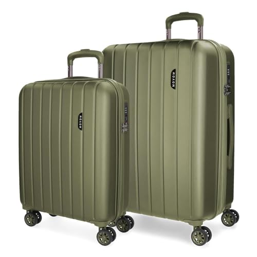 Movom Wood Kofferset, Grün, 55/70 cm, ABS-Kunststoff, integrierter TSA-Verschluss, 119 l, 6,74 kg, 4 Doppelrollen, Handgepäck, grün, Koffer Set von MOVOM