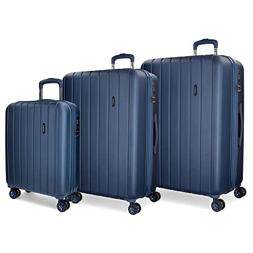 Movom Wood Kofferset Blau 55/65/75 cms Hartschalen ABS TSA-Schloss 220L 4 Doppelräder Handgepäck von MOVOM