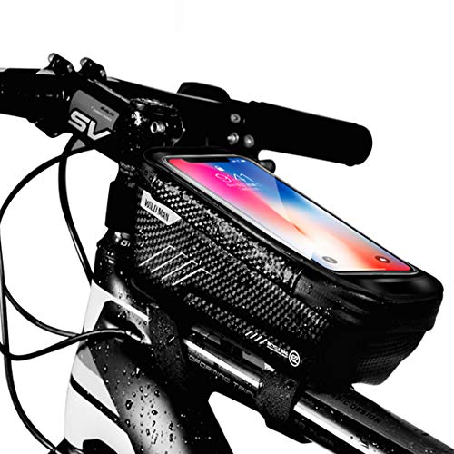 Fahrrad Rahmentasche, Wasserdicht Fahrradtasche Lenkertasche Handyhalterung Handyhalter Handytasche Oberrohrtasche für iPhone 11 Max Pro XS MAX XR X 8 7 6S 6 Plus Samsung Smartphones unter 6.2 Zoll von MOZOWO