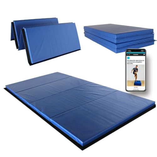 MOZURU - Klappbare Gymnastikmatte 240x120 cm, 5 cm Dicke, Rutschfest - Multifunktionale Sportmatte für Pilates, Yoga & Kinder, Leicht zu Reinigen, BLAU - Inklusive App mit Trainingsprogramm von MOZURU