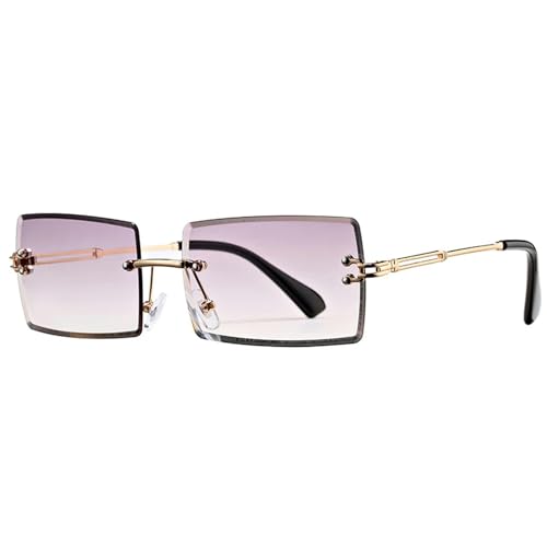 MPOWRX Randlose rechteckige Sonnenbrille für Damen Rahmenlose quadratische Sonnenbrille für Herren UV400 Brille -C1 Lila-As Bild von MPOWRX