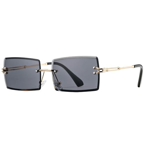 MPOWRX Randlose rechteckige Sonnenbrille für Damen Rahmenlose quadratische Sonnenbrille für Herren UV400 Brille -C2 Black-As Bild von MPOWRX