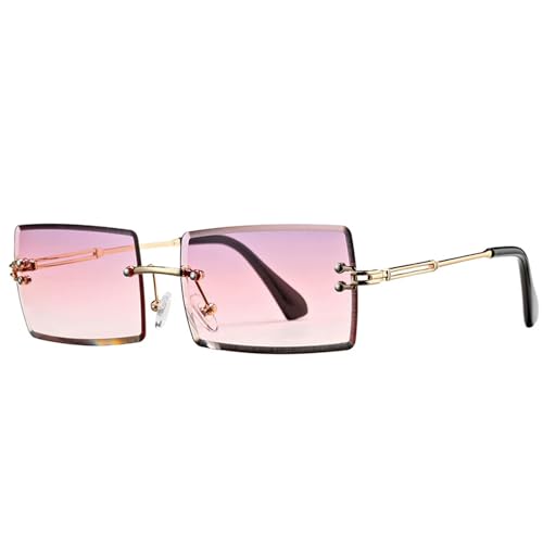 MPOWRX Randlose rechteckige Sonnenbrille für Damen Rahmenlose quadratische Sonnenbrille für Herren UV400 Brille -C4 Gradient Lila-As Bild von MPOWRX