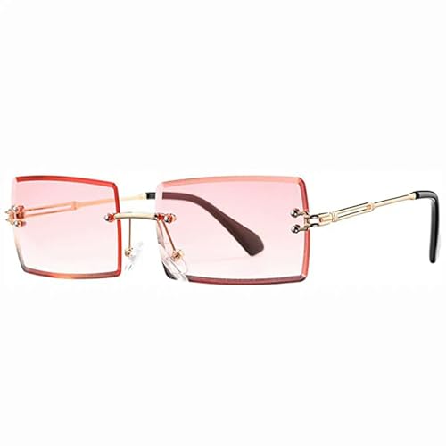 MPOWRX Randlose rechteckige Sonnenbrille für Damen Rahmenlose quadratische Sonnenbrille für Herren UV400 Brille -C5 Gradient Pink-As Bild von MPOWRX