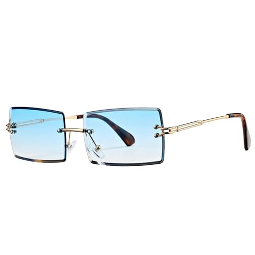 MPOWRX Randlose rechteckige Sonnenbrille für Damen Rahmenlose quadratische Sonnenbrille für Herren UV400 Brille -C6 Blue-As Bild von MPOWRX