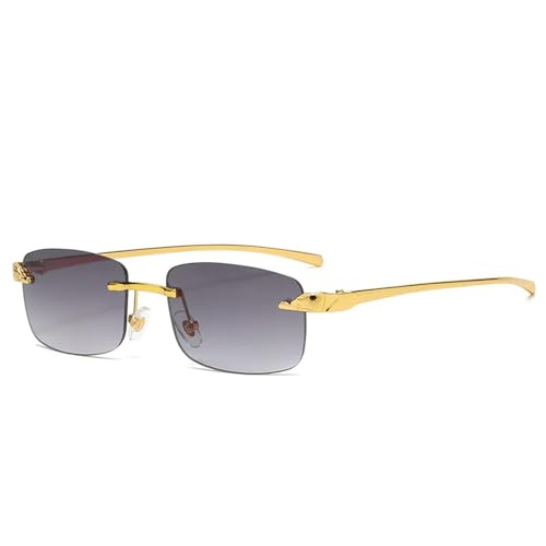 Vintage Randlose Rechteck Sonnenbrille Damen Bonbonfarben Männer Gradient Sonnenbrille - Gold Grau von MPOWRX