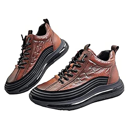 MQSHUHENMY Men's Casual Cowhide Air Cushion Shoes, Men's Crocodile Print Height Lifting Non-Slip Casual Sneakers, Non-Slip Casual Comfortable Shoes for Men (Brown,42) von MQSHUHENMY