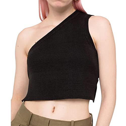 MQSHUHENMY One Shoulder Backless Top, One Shoulder Tops for Women Y2k One Shoulder Backless Knitted Crop Top Sexy Sleeveless (Black,S) von MQSHUHENMY