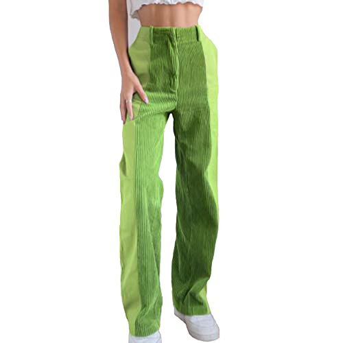 MRLION Elastische Hohe Taille Cord Hosen Beiläufige Lose Patchwork Lange Hosen Damen Herbst Mode Vintage Jogginghose,Green 1,S von MRLION