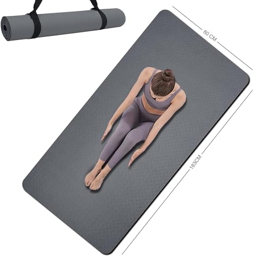 Yogamatte, doppelseitig, rutschfest, 183 x 81 x 0.6 cm, extra breite und dicke Yogamatte mit Gurt, professionelle TPE-Yogamatten für Damen, Herren, Workout-Matte für Yoga, Pilates und Bodenübungen von MRZZATA
