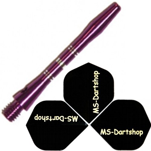 MS-DARTSHOP Dart-Schäfte Alu geringt, 2 Satz = 6 Stück (Lila, L3 = 40mm) von MS-DARTSHOP