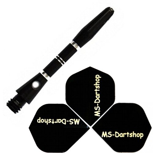 MS-DARTSHOP Dart-Schäfte Alu geringt, 2 Satz = 6 Stück (Schwarz, L3 = 40mm) von MS-DARTSHOP