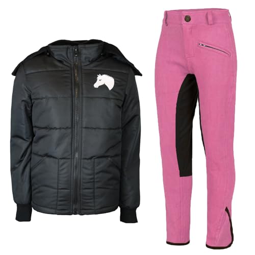 MS-Trachten Reitset Kinder Reitjacke Mia schwarz gesteppt mit Reithose pink/schwarz (146/152) von MS-Trachten