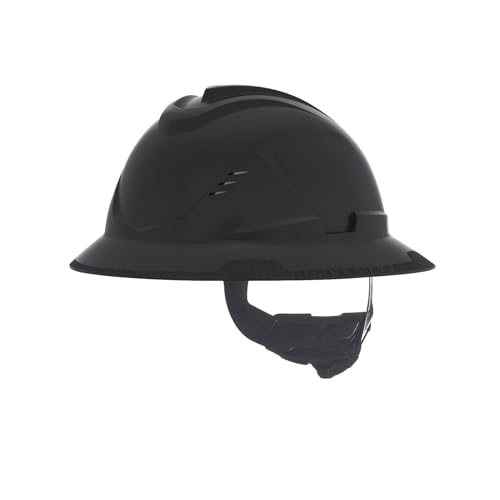 MSA 10215835 V-Gard C1 belüfteter schwarzer Schutzhelm mit voller Krempe und ReflectIR-Kühlung und Fas-Trac III Federung – verwendet hochinnovative Kühlfunktionen, um Hitzestress zu lindern von MSA