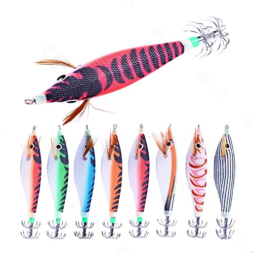 MSCHENZW 8 Stücke 9.6G 10Cm Luminou Squid Jig Fishing Wood Shrimp Lure Squid Tintenfisch Jigs KöDer AngelköDer von MSCHENZW