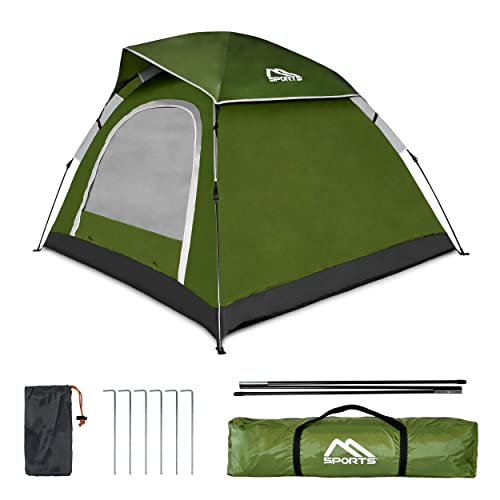 MSPORTS Campingzelt Premium Pop Up Zelt 2-3 Personen Würfelzelt Wasserdicht Winddicht Kuppelzelt Zelt (Olivgrün) von MSPORTS