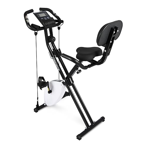 Fitness X-Bike Premium + Widerstandsbändern | Fahrradtrainer, Heimtrainer klappbar mit Rückenlehne, LCD-Display und Herzfrequenzsensor von MSPORTS