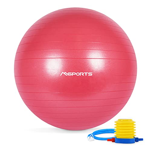 MSPORTS Gymnastikball Premium Anti Burst inkl. Pumpe + Workout App GRATIS 55 cm - 105 cm Sitzball - Fitnessball inkl. Übungsposter Medizinball (65 cm, Bordeaux) von MSPORTS