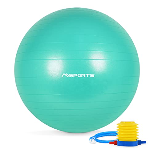 MSPORTS Gymnastikball Premium Anti Burst inkl. Pumpe + Workout App GRATIS 55 cm - 105 cm Sitzball - Fitnessball inkl. Übungsposter Medizinball (65 cm, Mint) von MSPORTS