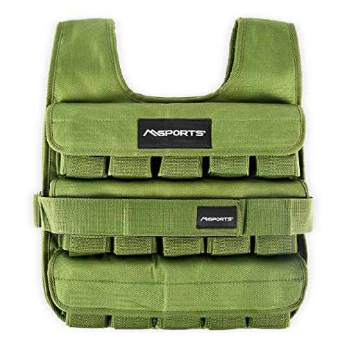 MSPORTS Gewichtsweste Premium Verstellbar von 5 kg - 30 kg Gewicht für Training Krafttraining (5 kg, Military Green) von MSPORTS