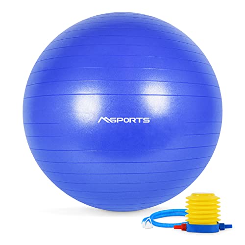 MSPORTS Gymnastikball Premium | Pilates Ball - Anti Burst inkl. Pumpe + Workout App + Übungsposter | Pezziball 55 cm - 105 cm Medizinball - Fitnessball 65 cm, Königsblau Sitzball von MSPORTS