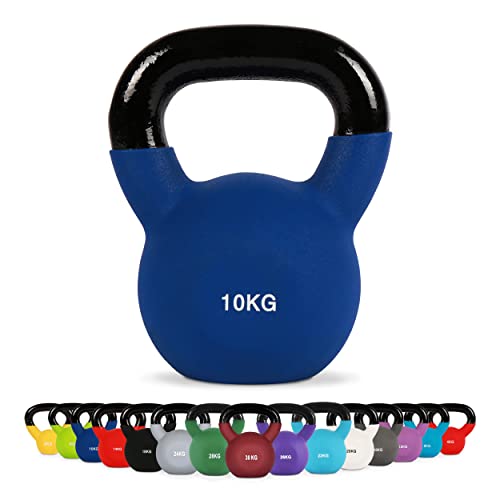 MSPORTS Kettlebell Neopren 2 – 30 kg inkl. Übungsposter (10 Kg - Dunkelblau) Kugelhantel von MSPORTS