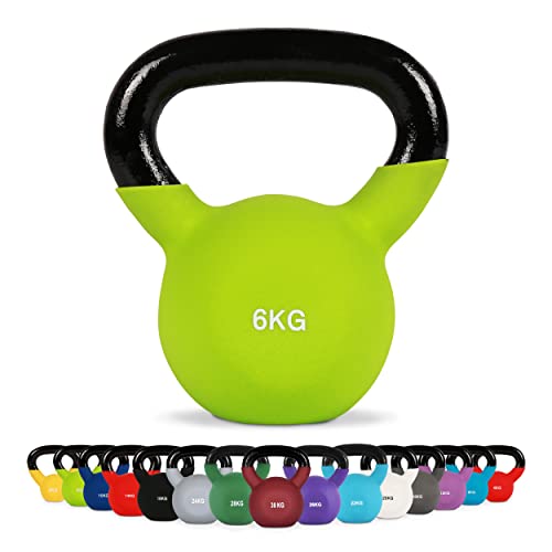 MSPORTS Kettlebell Neopren 2 – 30 kg inkl. Übungsposter (6 Kg - Grün) Kugelhantel von MSPORTS