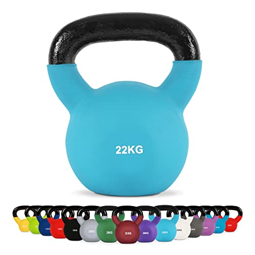 MSPORTS Kettlebell Neopren 2 – 30 kg inkl. Übungsposter Kugelhantel (22 kg - Türkis) von MSPORTS