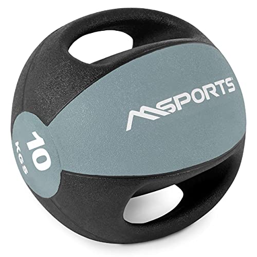 MSPORTS Medizinball Premium mit Griffe 1 – 10 kg – Professionelle Studio-Qualität Gymnastikbälle (10 kg - Hellgrau) von MSPORTS