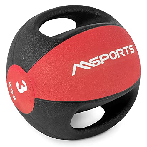 MSPORTS Medizinball Premium mit Griffe 1 – 10 kg – Professionelle Studio-Qualität Gymnastikbälle (3 kg - Rot) von MSPORTS