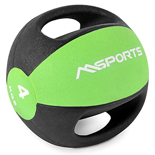 MSPORTS Medizinball Premium mit Griffe 1 – 10 kg – Professionelle Studio-Qualität Gymnastikbälle (4 kg - Grün) von MSPORTS