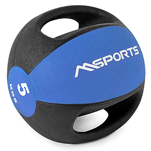 MSPORTS Medizinball Premium mit Griffe 1 – 10 kg – Professionelle Studio-Qualität Gymnastikbälle (5 kg - Blau) von MSPORTS