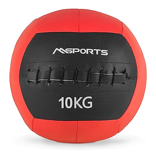 MSPORTS Wall-Ball Premium Gewichtsball 2-10 kg Medizinball (10 kg - Rot) von MSPORTS