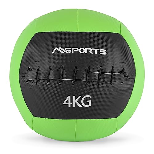MSPORTS Wall-Ball Premium Gewichtsball 2-10 kg Medizinball (4 kg - Grün) von MSPORTS