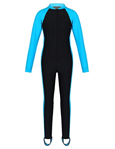 MSemis Unisex Mädchen Neoprenanzug Langarm Warmhaltung Tauchanzug Badeanzug mit UV-Schutz Lang Hose mit Steg Wetsuit für Wassersport Blau 122-134 von MSemis