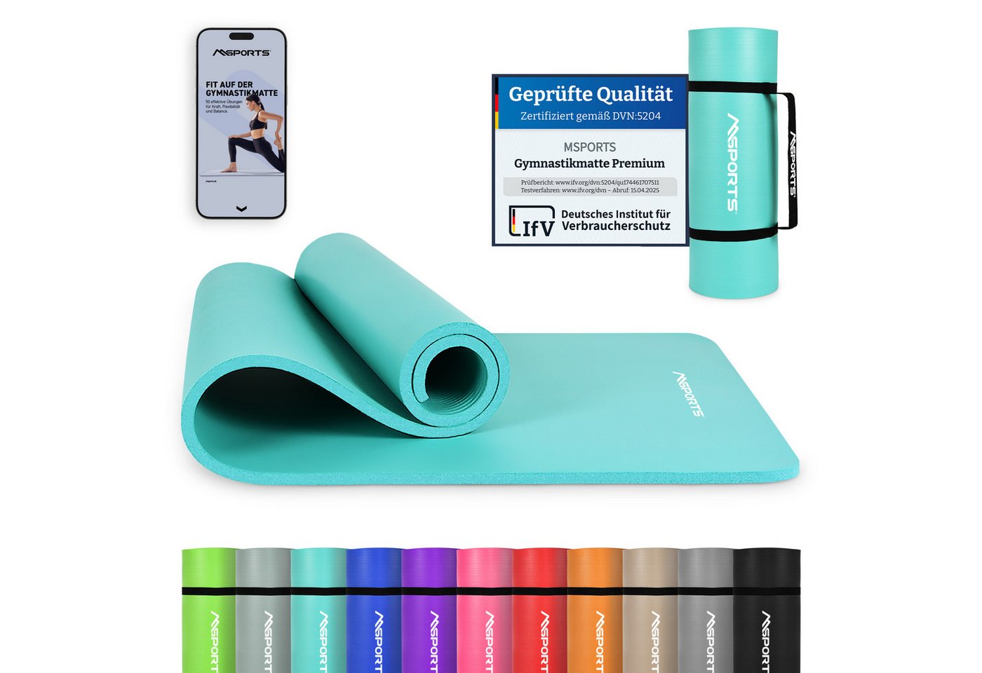 MSports® Gymnastikmatte Yogamatte inkl. Tragegurt + Poster + Workout App von MSports®