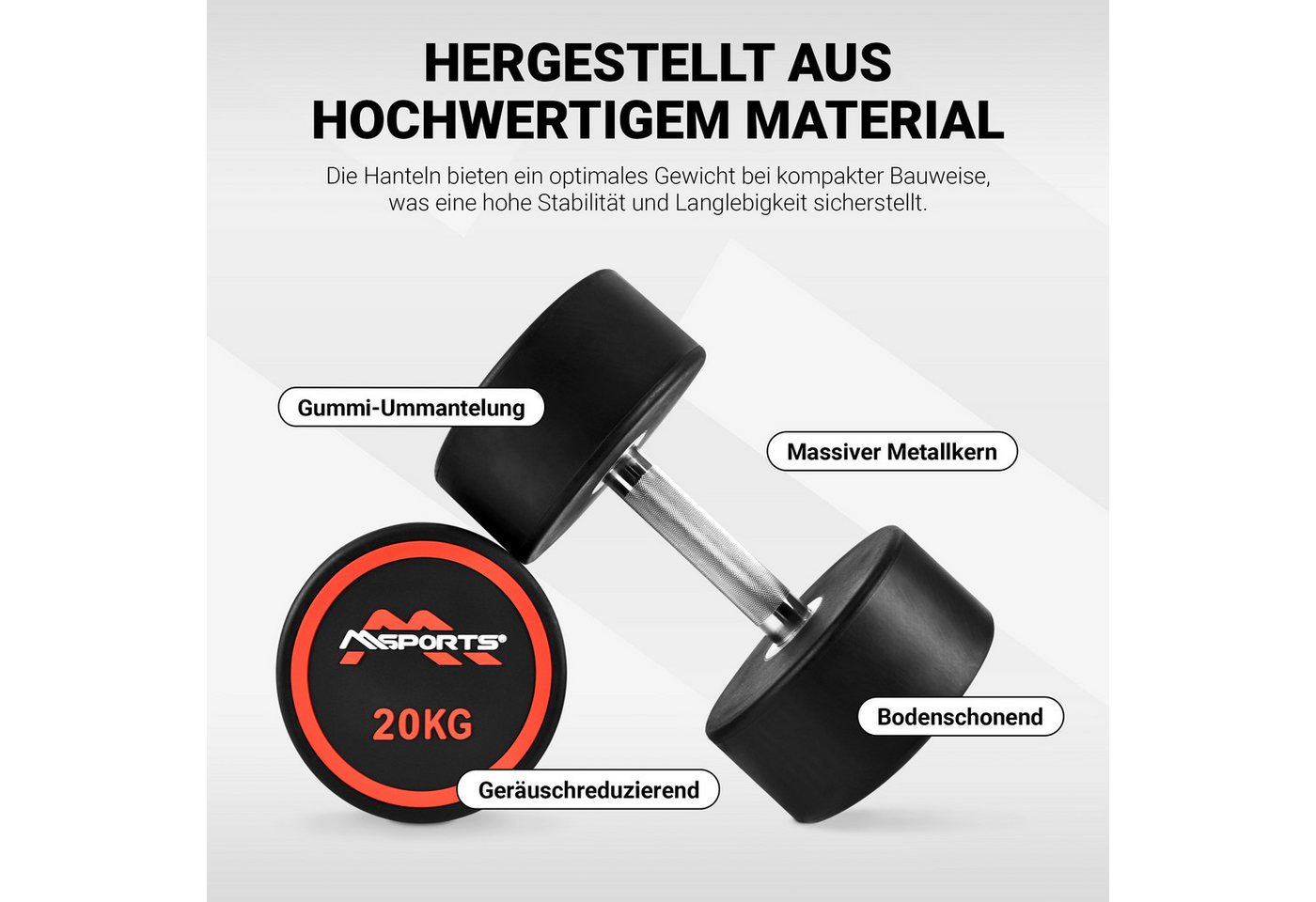 MSports® Hantel Rundhantel 2er Set, Gummi Kurzhantel Beschichtung 2,5-50 kg von MSports®
