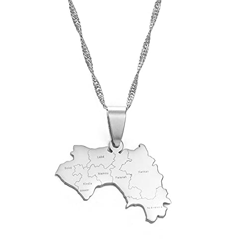 Die Republik Guinea-Kartenhalskette Für Männer Und Frauen, Guinea-Kartenhalskette Mit Flaggenpullover, Schlüsselbeinkette, Halsbekleidung, Ethnisches Symbol, Halsbekleidung, Silber, 45-cm-Kette von MTCDBD