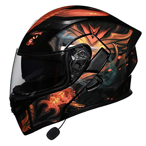 Hammock Motorrad Klapphelm Bluetooth-Helm Integrierter Motorradhelm,Double Lens Flip Vollvisierhelm Mit Bluetooth-Headset Modularer Helm ECE-Zertifiziert Integralhelm A,L von MTTKTTBD