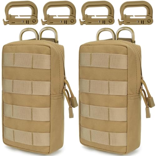 MUCHER 2 Pack Molle Tasche Taktische Hüfttaschen EDC Utility Bauchtasche Hüfttasche mit 4 Haken Rucksack-Zusatztaschen für Outdoor Wandern Jagdcamping Training (L, Khaki) von MUCHER