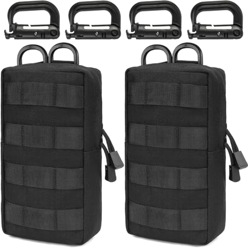 MUCHER 2 Pack Molle Tasche Taktische Hüfttaschen EDC Utility Bauchtasche Hüfttasche mit 4 Haken Rucksack-Zusatztaschen für Outdoor Wandern Jagdcamping Training (L, Schwarz) von MUCHER