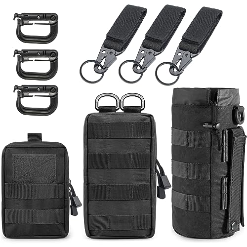 MUCHER 3 Pack Molle Tasche Taktische Hüfttaschen EDC Utility Bauchtasche Hüfttasche mit 3 Haken und Schlüsselanhänger für Outdoor Wandern Jagdcamping Training (Schwarz) von MUCHER